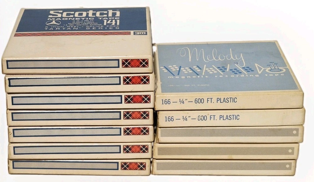 LOT 12 REEL TO REEL 5&Prime; TAPES PLASTIC REELS TO REEL SCOTCH MAGNETIC ~ 1/4 X 600