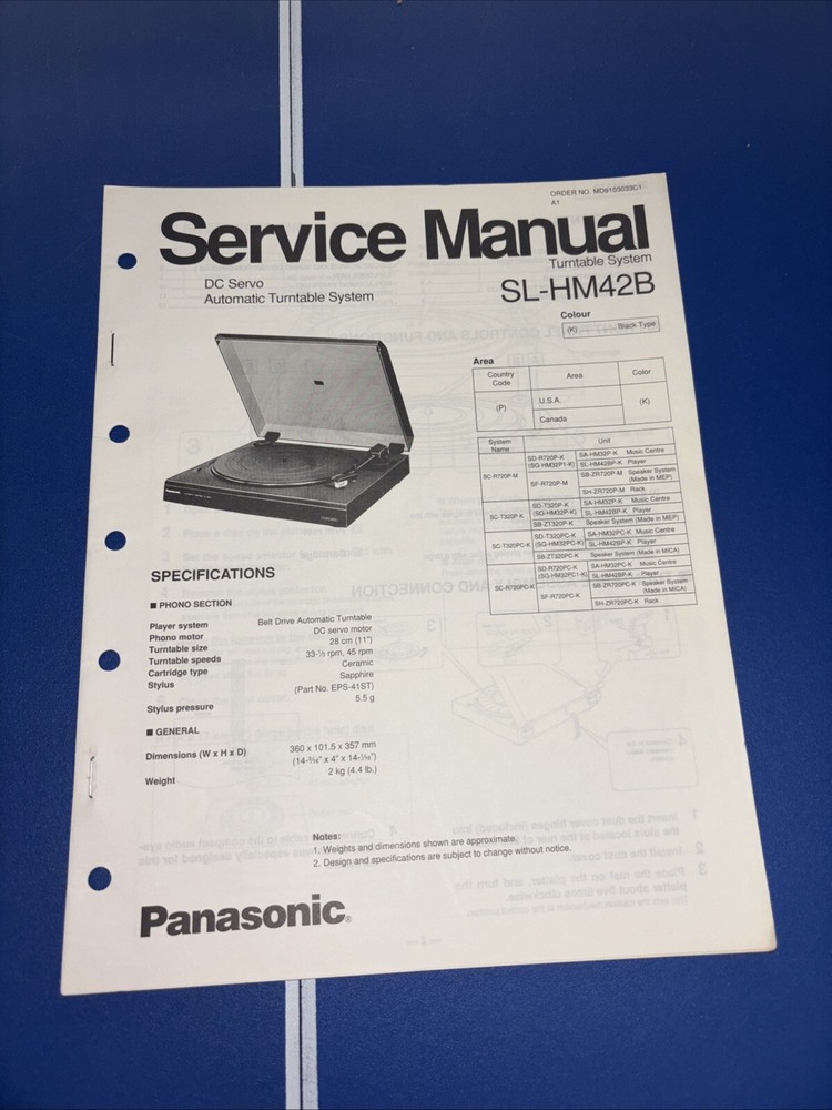 Panasonic Service Manual Speaker System SL-HM42 B Turn Table System