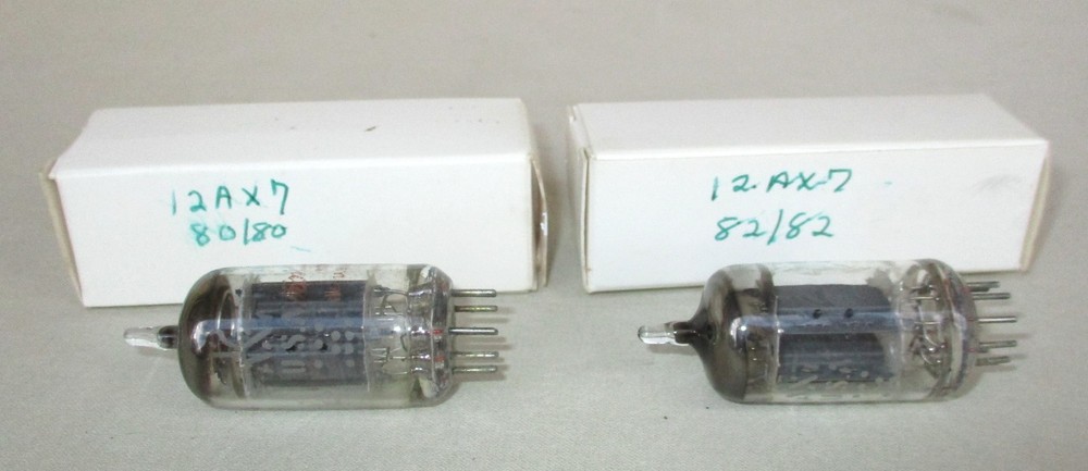 Unbranded 12AX7 Tubes Long Gray Ribbed Plate O Getter Pair
