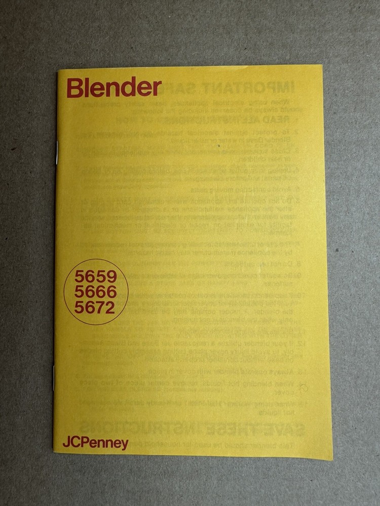 Vintage Instruction Manual JC Penney Blender Recipes Booklet 5659 5666 5672