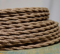 Cloth Covered Twisted Wire – Brown/Tan Pattern, Vintage Style Fabric Lamp Cord