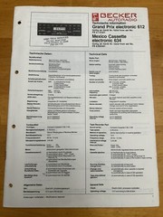 Becker Autoradio Grand Prix 612 Mexico 634 Technical Information Manual Vintage