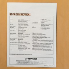 Original Pioneer RT-701 Reel-to-Reel Sales Brochure – NOS and Uncirculated