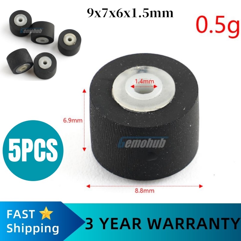 5PCS 9x7x6x1.5mm Tape Recorder Pinch Roller Wheel Rubber Pressure Belt Pulleys