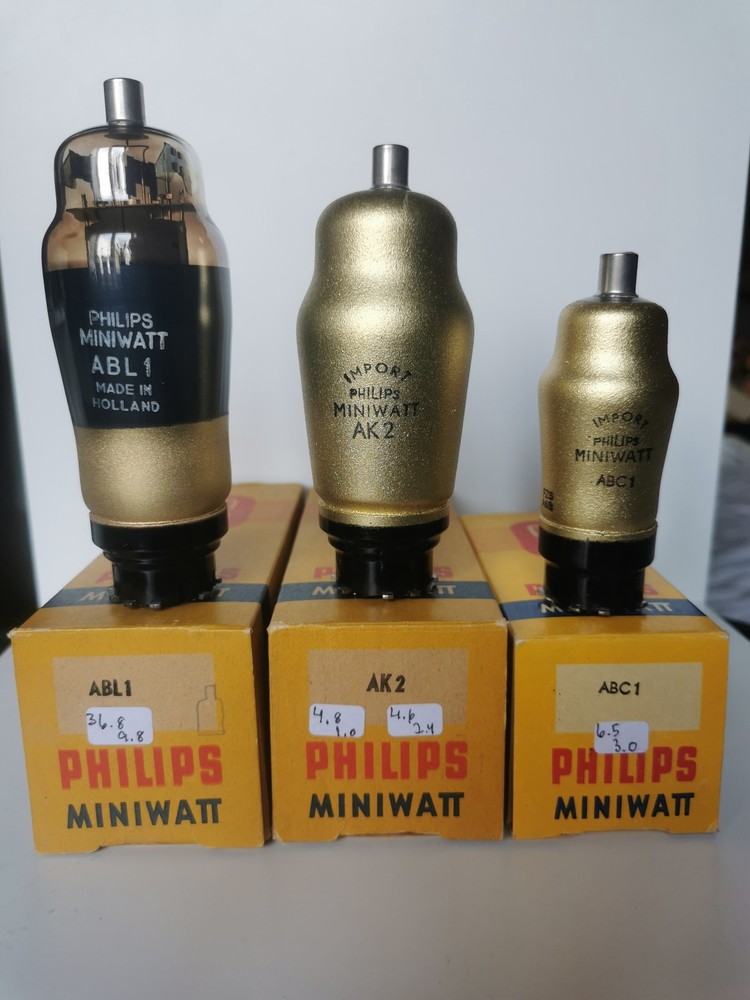 3 Philips Tubes: ABL1, ABC1, AK2 Used in Radios 1930´s & 40´s AVO tested- NOS