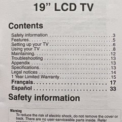Original Insignia NS-LCD19 – LCD TV User Guide – English, Spanish, French