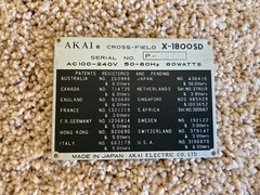 Akai X-1800SD Reel to Reel Data Plate Panel
