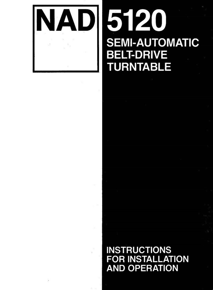 Turntable Owners Instruction Manual Fits NAD 5120 Semi-Automatic Belt-Drive