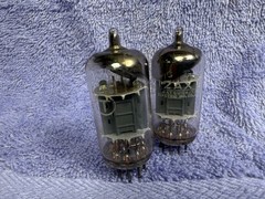 Matched Pair Vintage Matsushita 12AX7 ECC83 Ribbed Plate Tubes Tested Strong