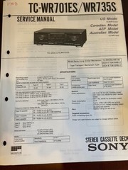 SONY TC-WR701ES TC-WR735S Service Manual FROM USA **ORIGINAL** 1708 5409 6840