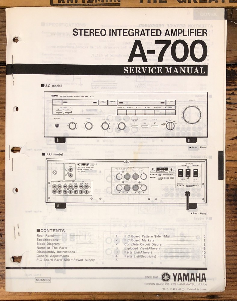 Yamaha A-700 Amplifier Service Manual *Original*