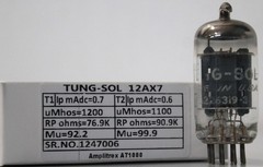 TUNGSOL 12AX7/ECC83 Long Black Plate Made in USA Amplitrex Tested Qty 1Pc