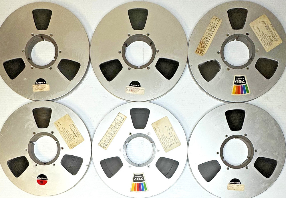 Ampex 766 10.5” Aluminum Tape Reels Lot of 6 w/ Data Labels Vintage Instrumentat