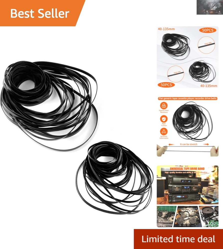 High-Quality Cassette Recorder Rubber Belts – 100 Pcs, 40-135mm Compatibility
