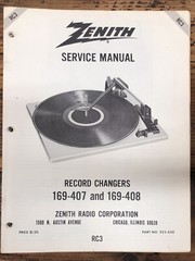 Zenith 169-407 169-408 Record Player / Turntable Service Manual *Original*