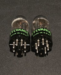 SYLVANIA 6SN7 GTB 1968 GREEN LABEL BLACK BASE CHROME TOPPED FOIL MATCHED SET NIB