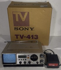 Vintage Sony TV 413 Mini Black & White FM/AM Television + Box & Power Supply