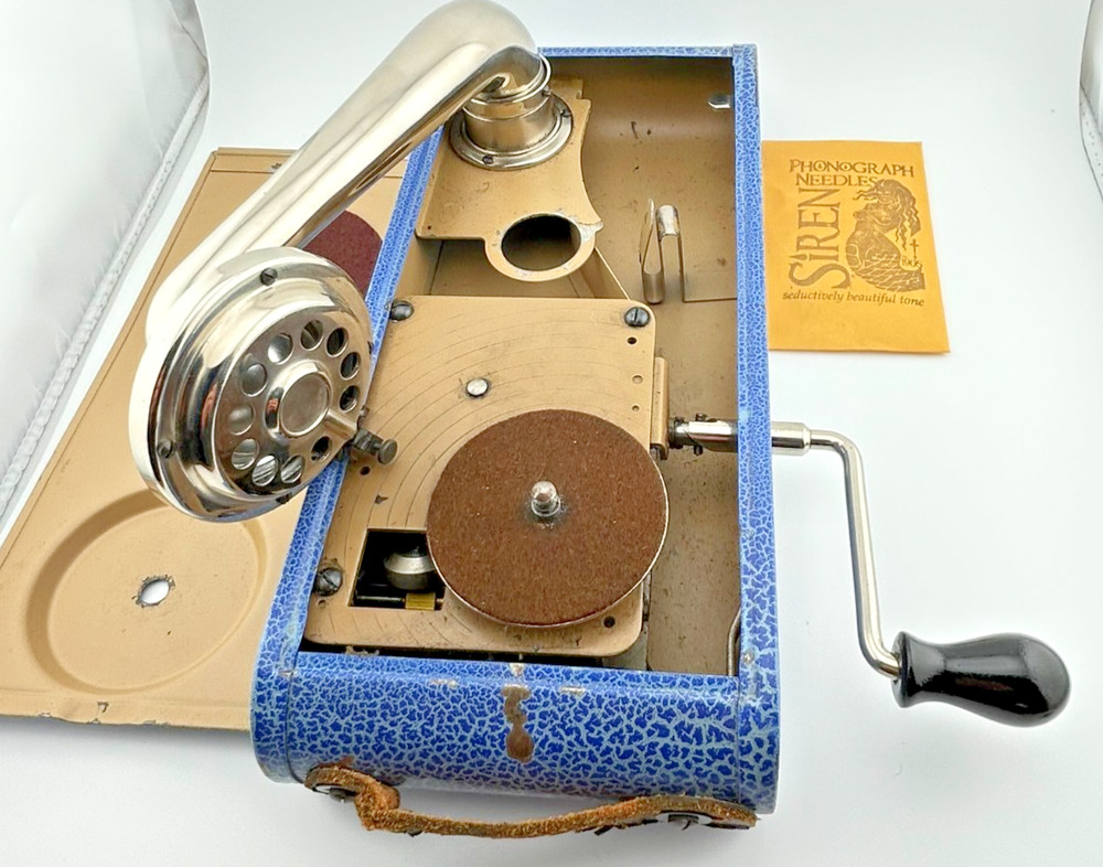 1940&rsquo;s Thorens Exelda Portable Phonograph Record Player original needles – EXC