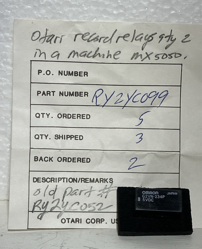 Otari MX5050 Reel Machine RECORD RELAY RY2YC099 or RY2YC052 – 5-volt Coil *NEW*