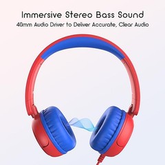Kids Headphones Wired, Stereo Foldable Tangle-Free 3.5mm Jack Adjustable On
