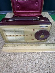 Iconic Rare c1953 Emerson 747 Maroon Pocket Tube Radio w/ Case MCM Untested