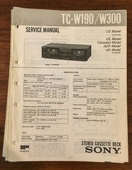 Sony TC-W190 TC-W300 CASSETTE Service Manual *Original*