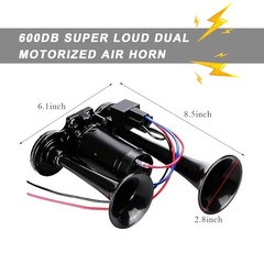 12V Car Air Horn, 120DB Dual Trumpets Super Loud Train Electric Horns Black