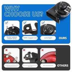 Car Horn，12V Super Loud Electric Waterproof Horn Kit, 2-Piece (1 High Two Tone