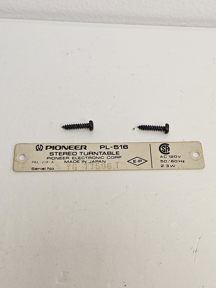 *Parting Out* Pioneer PL-516 Turntable | Plinth Emblem (Back Side)