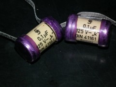 Two vintage Sikatrop Capacitors 0.1mfd 125V Siemens Klangfilm Hi End 100nF 125V