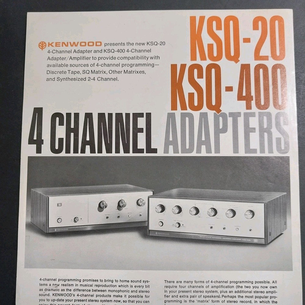 Vintage Kenwood KSQ-20 KSQ-400 4-Channel Quadraphonic Sales Flyer Brochure 1970s