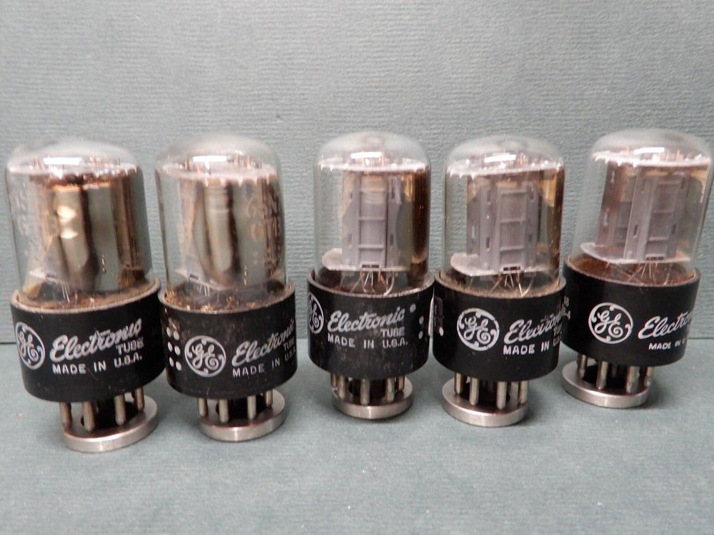 GE Set of 5 Gray Plate 6SN7 Vacuum Tubes Amplitrex Tested 80-111%