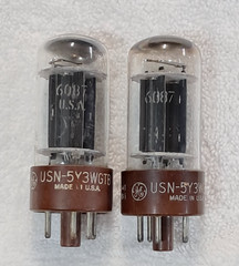 MATCHING PAIR 1960/61 USN-5Y3WGTB 6087 BROWN BASE TUBES, TV-7 TESTED #A-3