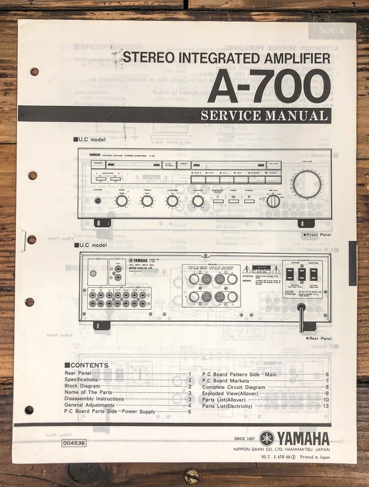 Yamaha A-700 Amplifier Service Manual *Original*