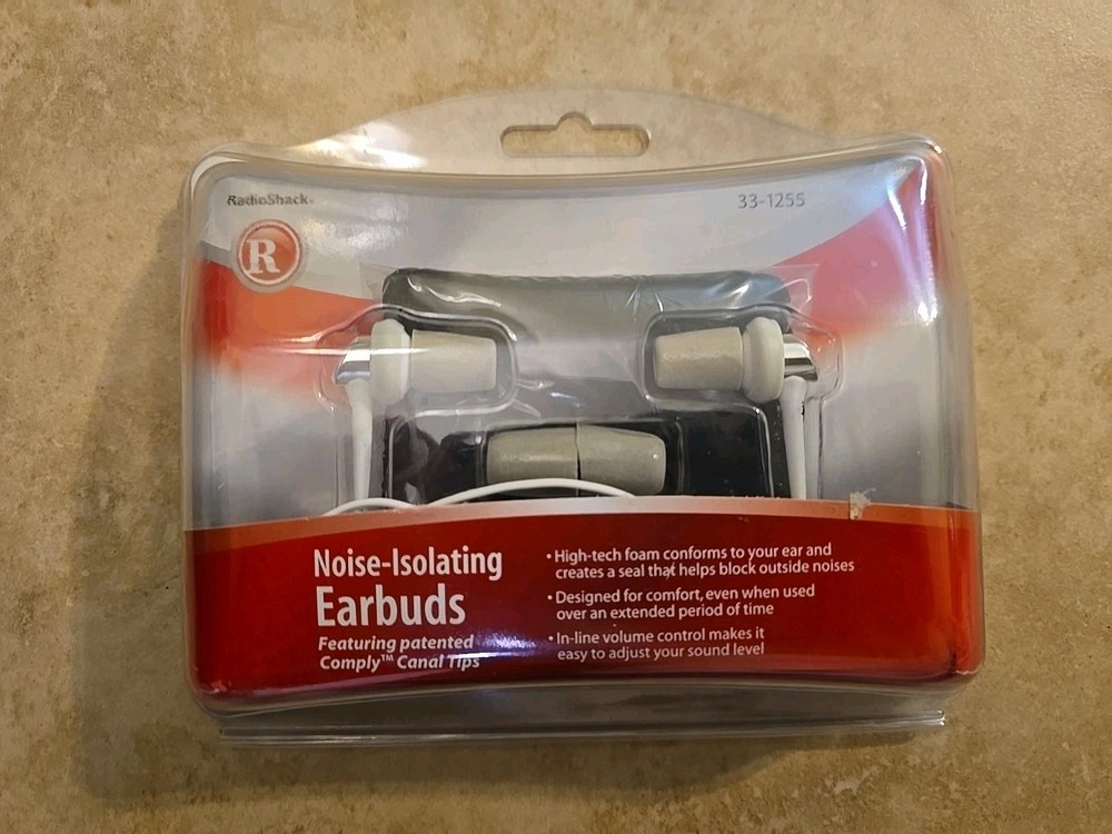 Vintage Radio Shack Noise-Isolating Stereo Earbuds 33-1255 New