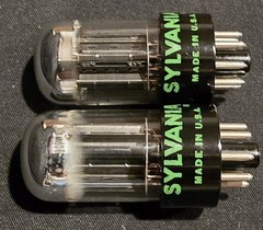 SYLVANIA 6SN7 GTB 1968 GREEN LABEL BLACK BASE CHROME TOPPED FOIL MATCHED SET NIB