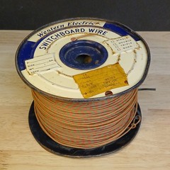 Near Full Roll Western Electric 20 Gauge Cloth Covered Wire Green / Red Stripe