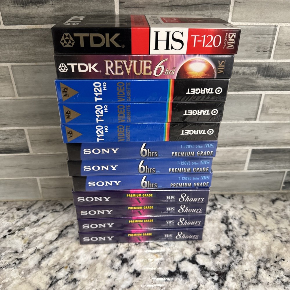 Vintage VHS Blank Tape Lot Of 12 Sony TDK Assorted New Sealed