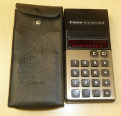USED VINTAGE CANON PALMTRONIC LE-84 CALCULATOR RED DISPLAY CLEAN WORKS w. CASE