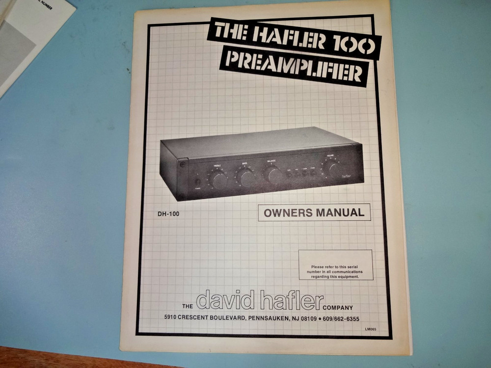 Hafler DH-100 Original Manual with Pictorial