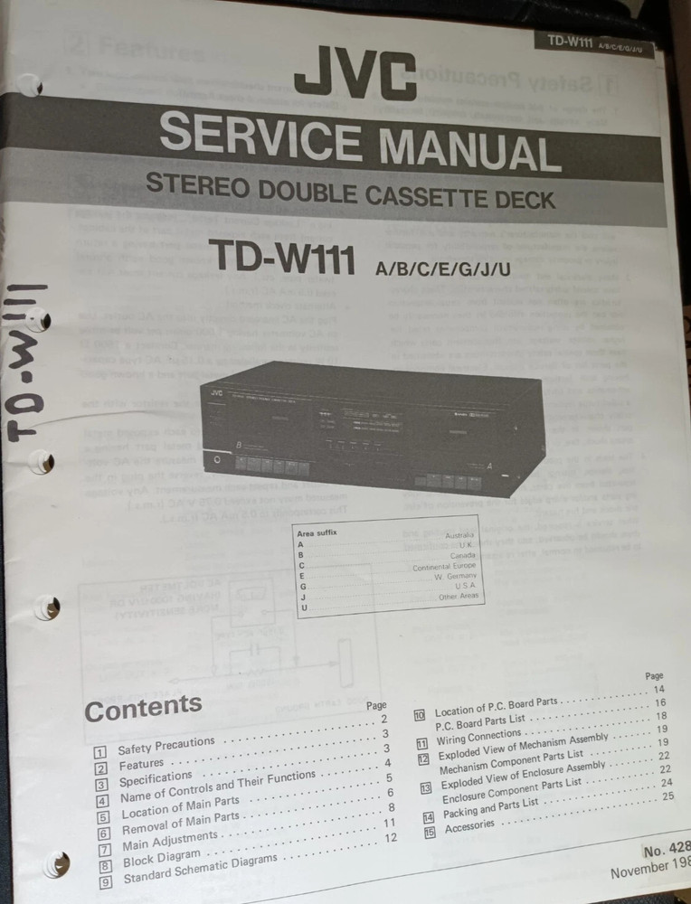 JVC TD-W111 Cassette Deck Service Manual Original