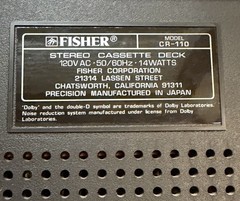 1980s Vintage Fisher Studio Stereo Cassette Deck Model CR-110 Parts Or Repair