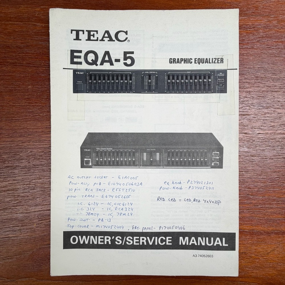 VINTAGE TEAC EQA-5 GRAPHIC EQUALIZER OWNER&rsquo;S/SERVICE MANUAL