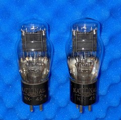 TWO National Union NX-45 Tubes 45 / Tested +100% / Engraved 1930&rsquo;s Cup Getter