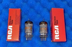TWO RCA ECC82 12AU7A Tubes /Amplitrex Tested/ Halo / 1973 Long Grey Plates