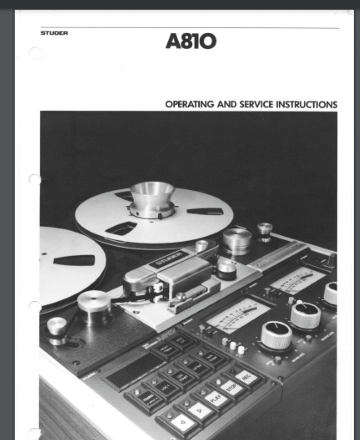 Studor A810 Reel to Reel Operating and Service Manual 179 pages Comb Bound