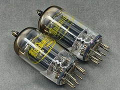 (2) Raytheon Baldwin 12AU7 ECC82 Long Black Plate Tubes O Getters Test Strong