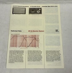 ACOUSTIC RESEARCH AR 3-A SPEAKER SYSTEM TECHNICAL DATA, INSTRUCTIONS,AMP SPECS