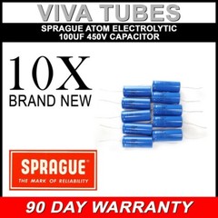 Lot of 10 New Sprague Atom 100uF 450V Electrolytic Capacitors 20% TVA-1718