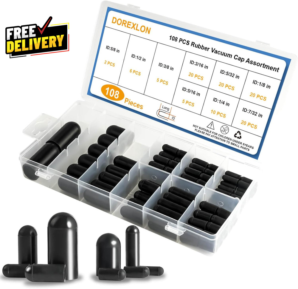 108PCS Vacuum Caps Assortment Vacuum Plugs Hose End Cap Rubber Vacuum Caps Kit